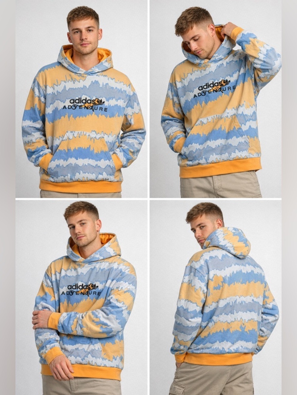 Adidas Adventure Hoodie Men’s Medium Blue Orange Graphic Hoodie Streetwear
